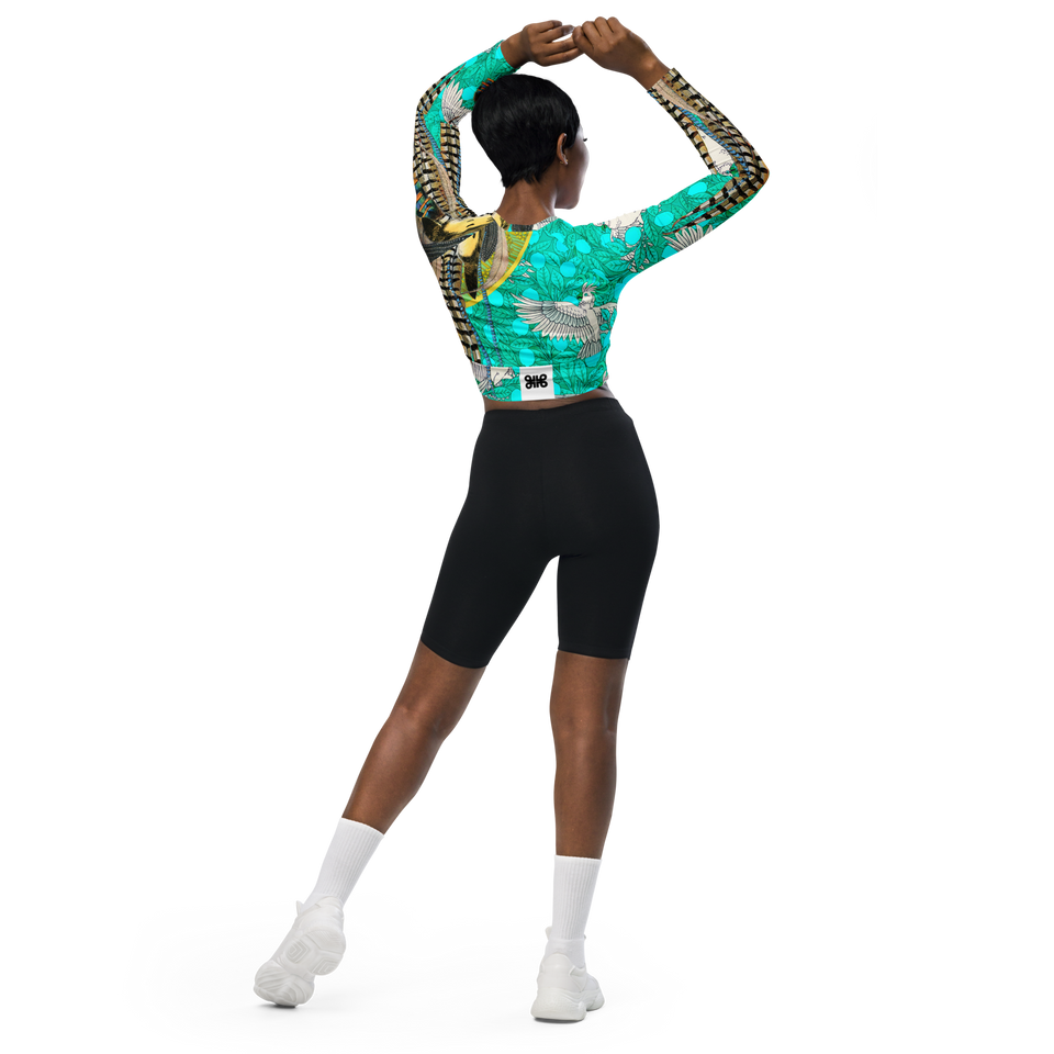 Paradis Turquoise Long-Sleeve Crop Top