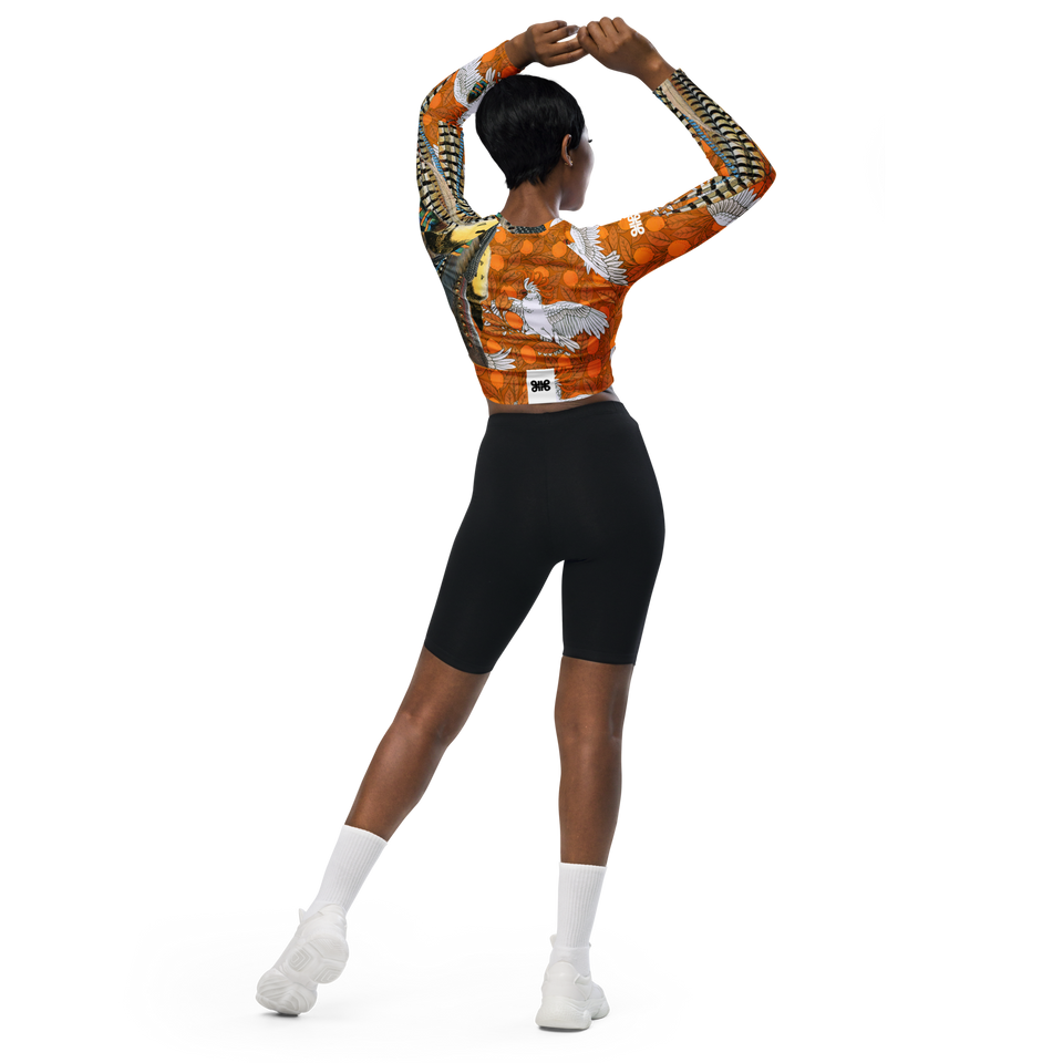 Paradis Orange Long-Sleeve Crop Top