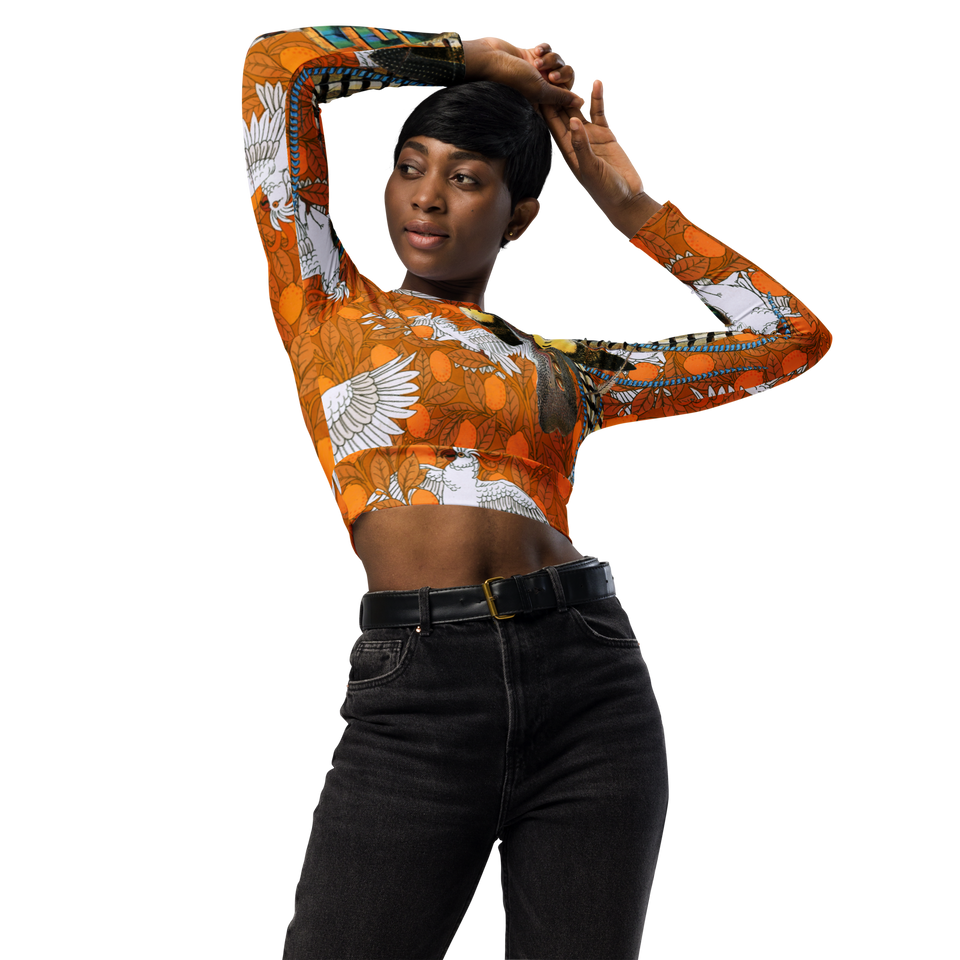 Paradis Orange Long-Sleeve Crop Top