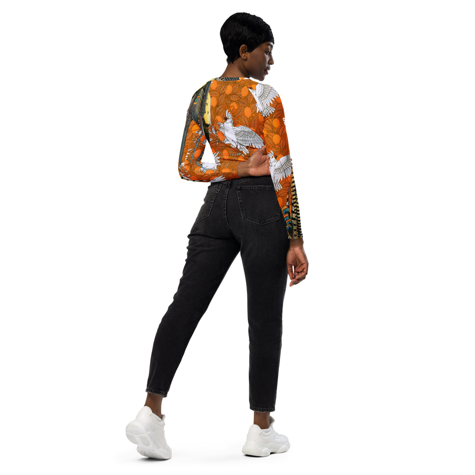 Paradis Orange Long-Sleeve Crop Top