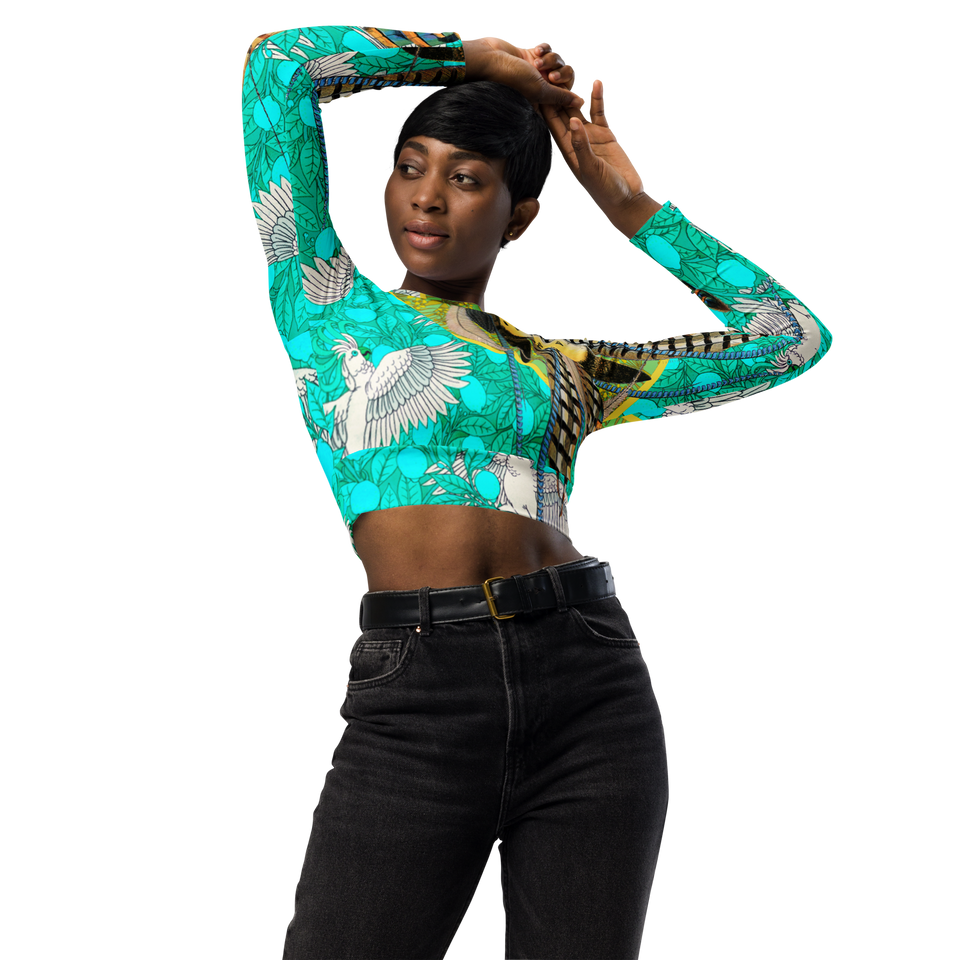 Paradis Turquoise Long-Sleeve Crop Top